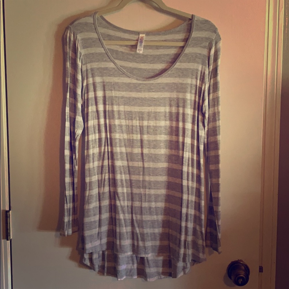 LulaRoe grey and white striped top